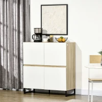 HOMCOM Sideboard, Schrank, 4 Fächer, versteckte Griffleisten, Kippschutz, Holz+Stahl, weiß+natur, 100 x 41,5 x 107cm(m-2)
