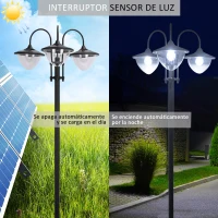 Outsunny Farol Solar de Jardín con 18 Luces LED Blanca Fría 6000K IP44 para Camino Terraza Patio 60x55x189 cm Negro(m-5)