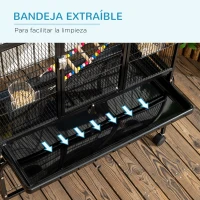 PawHut Jaula para Pájaros con Ruedas 83x53x180 cm Pajarera Metálica de 3 Niveles con 3 Perchas Comederos Juguetes Rampas Negro(m-6)