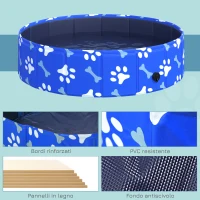 PawHut Piscina Rigida per Cani Taglia Piccola 25kg in Plastica Dura e Antiscivolo per Giardino o Interni, Blu Φ80x20cm(m-6)
