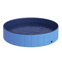 PawHut Dog Paddling Pool, Foldable Dog Pool, Leakproof & Hard Plastic, Portable Pet Bathtub with Non-Slip Base & Drainage Hole, for Indoors, Outdoors, Garden, Patio, 140 x 30 cm, Blue(m-11)