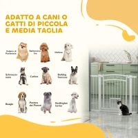 PawHut Cancellino per Cani Regolabile con Estensioni, Porta per Gatti e Apertura a Una Mano, 76-104x77cm, Bianco(m-4)