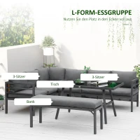 Outsunny Gartenmöbel-Set für 7 Personen mit Beistelltisch Balkonmöbel Set Sofa mit Kissen L-Form Outdoor Aluminium Grau(m-4)