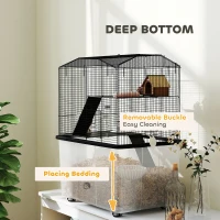 PawHut Three-Tier Gerbil Cage, Hamster Cage for Dwarf Hamster, Syrian Hamster w/ Wheels, Deep Bottom, Food Dish, Water Bottle(m-7)