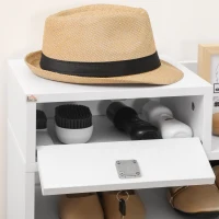 HOMCOM Estante Zapatero de Madera con 11 Estantes para 18 Pares de Zapatos y Armario con Cerradura 80x27x112 cm Blanco(m-7)