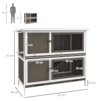 PawHut Conejera de Madera Jaula para Conejos de 2 Pisos 97x44x91 cm Techo Asfáltico Puertas Bandejas Extraíbles Marrón(m-3)
