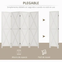 HOMCOM Biombo de 4 Paneles Separador de Ambientes Plegable 182x170 cm Divisor de Espacios Elegante Blanco(m-4)