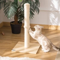 PawHut Kratzstamm für Katzen Kratzsäule aus Sisal stabiler Kratzbaum Kratz Spielzeug Katze mit Ball 60 cm Spanplatte Sisal Beige+Eiche 34 x 34 x 60 cm(m-2)