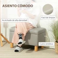 HOMCOM Baúl de Almacenaje para Dormitorio 33L Tapizado en PU Banco de Almacenaje con Patas de Madera 60x38x40 cm Gris Claro(m-6)