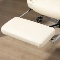 HOMCOM Silla de Escritorio con Reposapiés Silla Ejecutiva Giratoria con Altura Ajustable Tapizada en PU y Reposabrazos Crema(m-9)
