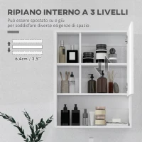 kleankin Armadietto Bagno con Specchio, Ripiani e Scaffale Regolabile, Montaggio a Parete, 60x15x76cm, Bianco(m-5)