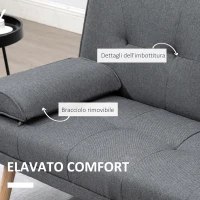 HOMCOM Divano Letto 3 Posti Reclinabile con 2 Braccioli Staccabili, in Tessuto Effetto Lino e Legno di Pioppo, 181x77x78 cm(m-6)