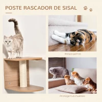 PawHut Estantes de Pared Gatos Escaleras de Tela para Gatos con Plataformas y Postes Rascadores de Sisal Centro de Actividades de Escalada 129x40x31,5 cm Marrón Claro(m-6)