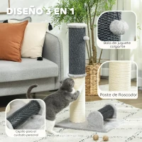 PawHut Poste Rascador para Gatos Arañador de Sisal con Cepillo de Auto Acicalado y Bola de Juguete 40x48x85 cm Gris y Crema(m-4)