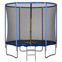 HOMCOM Trampolino Elastico da Esterno, Tappeto Elastico per Bambini e Adulti da Giardino con Rete di Sicurezza, Scaletta e Bordo Imbottito, Giochi da Giardino e Casa, Ø244x240cm, Blu e Nero(m-1)