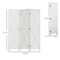 HOMCOM Biombo de 3 Paneles Plegable 136,5x170 cm Divisor de Habitación de Madera para Salón Oficina Dormitorio Blanco(m-3)