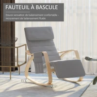 HOMCOM Fauteuil à bascule luxe confort et relaxation repose-pied réglable déhoussable 66 x 90 x 92,5 cm bois massif gris clair(m-4)
