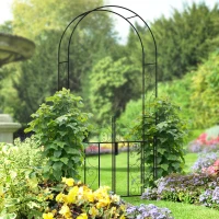 Outsunny Outdoor Garden Arch with Double Gates, Metal Garden Arbor for Climbing Plants, Roses, Vines, Wedding Arch for Outdoor, 125L x 38W x 227H cm, Black(m-10)