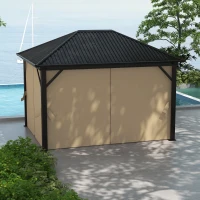 Outsunny 3 x 3.6m Outdoor Hardtop Gazebo Metal Roof Patio Gazebo with Aluminium Frame, Mesh Nettings, Curtains, & Roomy Interior Space, Brown(m-8)