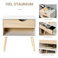 HOMCOM Beistelltisch Nachttisch Flurkommode mit 1 Schubladen MDF Spanplatte Weiß+Eiche 50 x 39 x 51 cm(m-6)