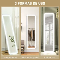 HOMCOM Espejo de Cuerpo Entero con Luz LED 150x40 cm con Iluminación de 3 Colores Función de Memoria y Táctil Inteligente Negro(m-7)