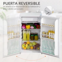 HOMCOM Mini Nevera Silenciosa 91 L Clase E, Frigorífico Pequeño, Nevera Pequeña Bajo Encimera con Temperatura Regulable 5 Niveles, Puerta Reversible, Estantes Ajustables, Blanco(m-6)