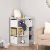 HOMCOM Kids Bookcase, 3 Tier Toy Organiser Storage Unit BookShelf with 3 Non-woven Fabric Drawers, Anti-tip Device, for Bedroom, Children's Room, Playroom, Grey(m-10)