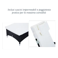 Outsunny Set da Giardino con 2 Sedie a Sdraio con Schienale Reclinabile e Tavolino Basso in Rattan PE, Nero(m-4)