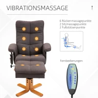 HOMCOM Relaxsessel mit Fußhocker, Stauraum, Elektrischer Massagesessel mit Liegefunktion, Drehbarer Fernsehsessel mit Seitentasche, Fernbedienung, Holzrahmen, Polyester, Braun(m-4)