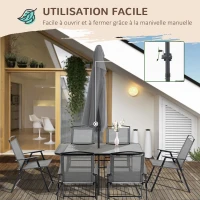 Outsunny Ensemble salon de jardin 8 pièces avec grand parasol, table dim.140L x 90l x 70H cm et chaises pliantes pour 6 personnes - métal époxy textilène polyester gris(m-7)