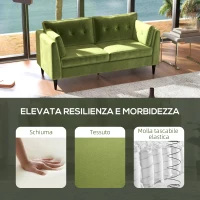 HOMCOM Divano 2 Posti Classico in Velluto con Cuscini e Trapuntato a Bottoni, 172x75x82cm, Verde(m-5)