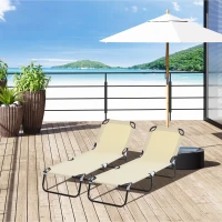 Outsunny 2 Piece Foldable Sun Loungers with 5-Position Adjustable Backrest, Outdoor Portable Recliner Chaise Lounge Chairs with Breathable Mesh Fabric, Beige(m-2)