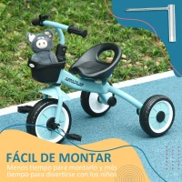 AIYAPLAY Triciclo para Niños de 2 a 5 Años Bicicleta Infantil con Asiento Ajustable Cesta Timbre y Pedales 70,5x53x58 cm Azul(m-7)