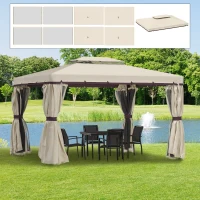 Outsunny Toile de rechange pour pavillon tonnelle tente polyester haute densité 4 rideaux 4 moustiquaires 389 x 290 cm beige(m-9)