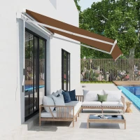 Outsunny Toldo de Pared con Brazo Articulado y Manivela Marco Resistente de Aluminio y Cubierta de Poliéster 295x245 cm Café(m-9)