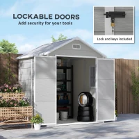 Outsunny 6 x 5ft Garden Shed, Plastic Shed with Floor, Window, Lockable Doors and Vents, Wood Effect Resin Tool Shed for Outdoor Patio, Dark Grey(m-7)