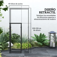 Outsunny Soporte para Leña Extensible Leñero con 4 Ganchos para Interior y Exterior 40-65x25x100-150 cm Carga 100 kg  Negro(m-4)