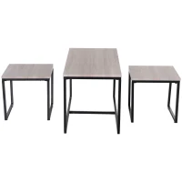 HOMCOM Lot de 3 tables basses gigognes design industriel encastrable dim. grande table 90L x 45l x 50H cm métal noir MDF chêne clair(m-6)