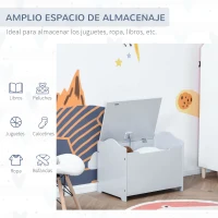 HOMCOM Caja de Almacenaje de Madera para Juguetes Baúl Organizador para Niños +3 Años con Tapa para Libros Ropa en Habitación Dormitorio 60x40x48 cm Gris(m-6)