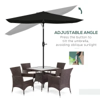 Outsunny 2 x 3(m) Garden Parasol Umbrella, Rectangular Outdoor Market Umbrella Sun Shade with Crank & Push Button Tilt, 6 Ribs, Aluminium Pole, Black(m-4)