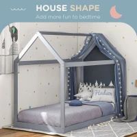 HOMCOM Single Bed Frame, House Scandinavian Style Wooden Bed Frame for 90W x 190Dcm Mattress, Pine Wood Bed Base, Grey(m-4)