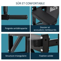 HOMCOM Barre de traction murale barre de fitness barre d'étirement musculation en acier avec coussin de dossier et coudière largeur réglable sur 3 niveaux 70 x 48 x 53-63 cm noir(m-6)