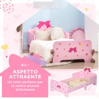 ZONEKIZ Letto per Bambini con Sponde e Fantasia a Fiocchi e Cuori, Età 3-6 Anni, 143x74x59cm, Rosa(m-4)