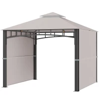 Outsunny Gazebo da Giardino 3x3 m con Tenda Parasole Laterale, Altezza 288 cm, Cachi(m-1)