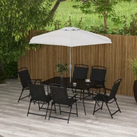 Outsunny Set da Giardino con Tavolo da Pranzo, 6 Sedie Pieghevoli e Ombrellone a Manovella, Grigio e Nero(m-2)