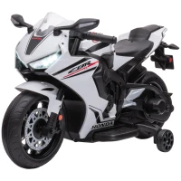 HOMCOM Moto Eléctrica con Licencia HONDA para 3-5 Años con Faros Bocina Música y Ruedas Auxiliares 90x44x52 cm Blanco(m-11)