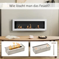 HOMCOM Ethanol-Kamin Bio-Ethanol-Brenner 3 Brennboxen 1L 3 Std. Brenndauer 2000W kein Rauch wandmontiert Stahl gehärtetes Glas Weiß 120 x 15 x 40 cm(m-7)