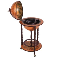 HOMCOM Bar globe terrestre Vintage déco. cartographie Vieux Monde mappemonde sur roulettes Ø 45 x 87H cm range-bouteilles et verres globe ABS châssis bois(m-7)