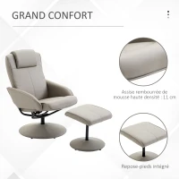 HOMCOM Fauteuil Relax inclinable Style Contemporain avec Repose-Pieds revêtement synthétique Acier Gris(m-5)