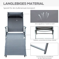 Outsunny Sonnenliege klappbar Strandliege mit Kissen Liegestuhl mit 7-Fach verstellbare Rückenlehne Gartenliege Relaxliege Gartenstuhl bis 165 kg belastbar, für Garten Urlaub Outdoor Strand Pool, Grau(m-7)